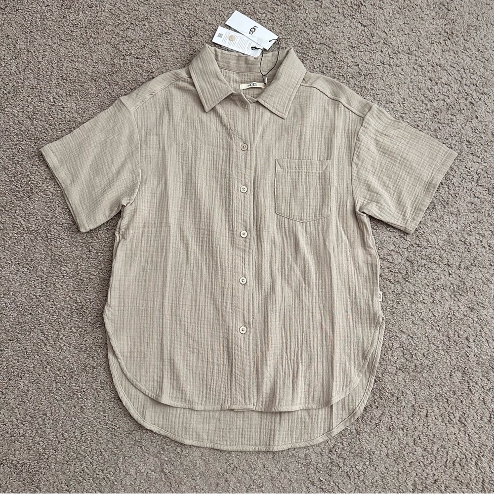Ugg Embrook Short Sleeve Cotton Gauze Button Up Shirt Top Womens S